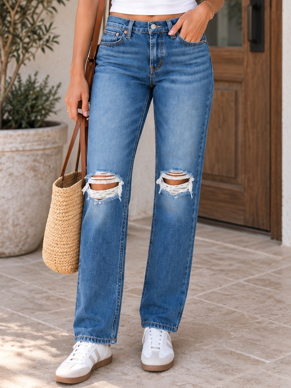 Levi’s Low Pro Straight Jeans Women’s 25/28 Blue Medium Wash Distressed Ripped